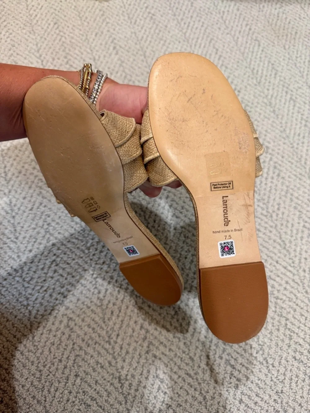Larroude Ruffle Slide Sandals in Natural Beige - Picture 2 of 2